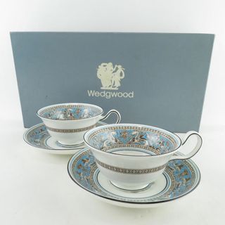 ウェッジウッド(WEDGWOOD)の未使用 WEDGWOOD ウェッジウッド フロレンティーンターコイズ ティーカップ＆ソーサー 2客 ペア ピオニー 壺印 SU6057E (グラス/カップ)