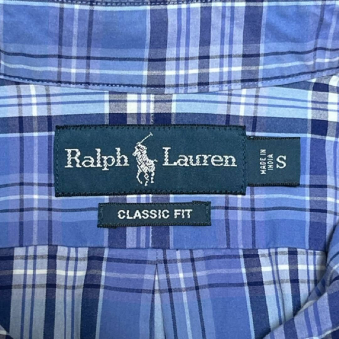 Ralph Lauren(ラルフローレン)のRalph Lauren ラルフローレン チェックシャツ 刺繍ロゴ 青 ブルー メンズのトップス(Tシャツ/カットソー(七分/長袖))の商品写真