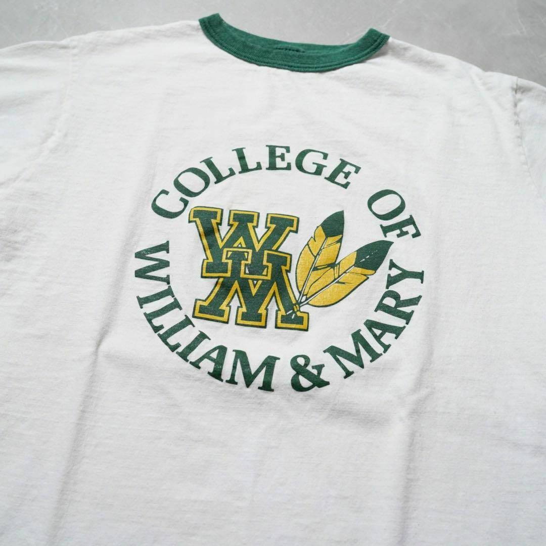 90s リンガーネック　Tシャツ　カレッジロゴ　アイボリー　グリーン　古着 メンズのトップス(Tシャツ/カットソー(半袖/袖なし))の商品写真