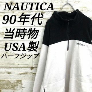 【k6464】USA製ノーティカ90s刺繍ロゴハーフジッププルオーバーフリース