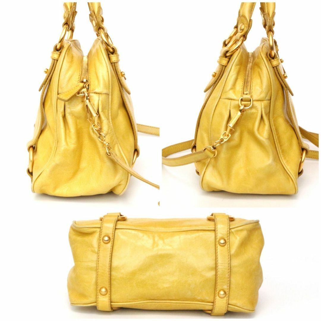 miumiu(ミュウミュウ)のミュウミュウ ホーボー ハンドバッグ ショルダーバッグ 2way 本革 イエロー レディースのバッグ(ハンドバッグ)の商品写真