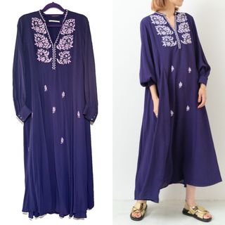 ne Quittez pas - ヌキテパ Moss Rayon Chikan Embroidery Dress