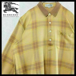 BURBERRY - 【希少】バーバリー ポロシャツ 長袖 チェック 白タグ 90s 古着 入手困難