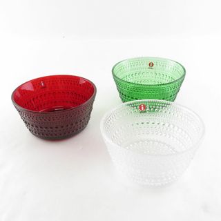 イッタラ(iittala)の未使用 iittala イッタラ カステヘルミ 230ml 110mm レッド/アップルグリーン/クリア ボウル 3枚 セット 11cm 深皿 赤/緑/透明 北欧 SU6918H (食器)