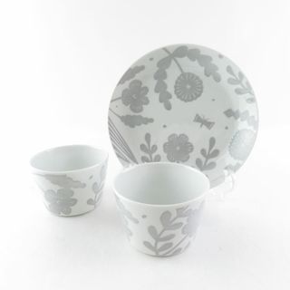 美品 La fleur ラフルール 鹿児島睦 フリーカップ デザインプレート 3点 セット 18cm 中皿 花柄 フラワー SU6811H (グラス/カップ)