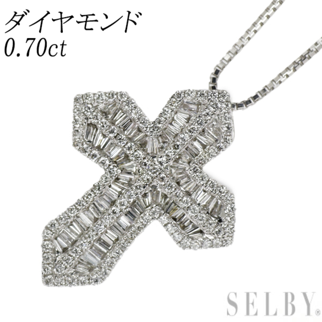 K18WG ダイヤモンド ペンダントネックレス 0.70ct クロス レディースのアクセサリー(ネックレス)の商品写真