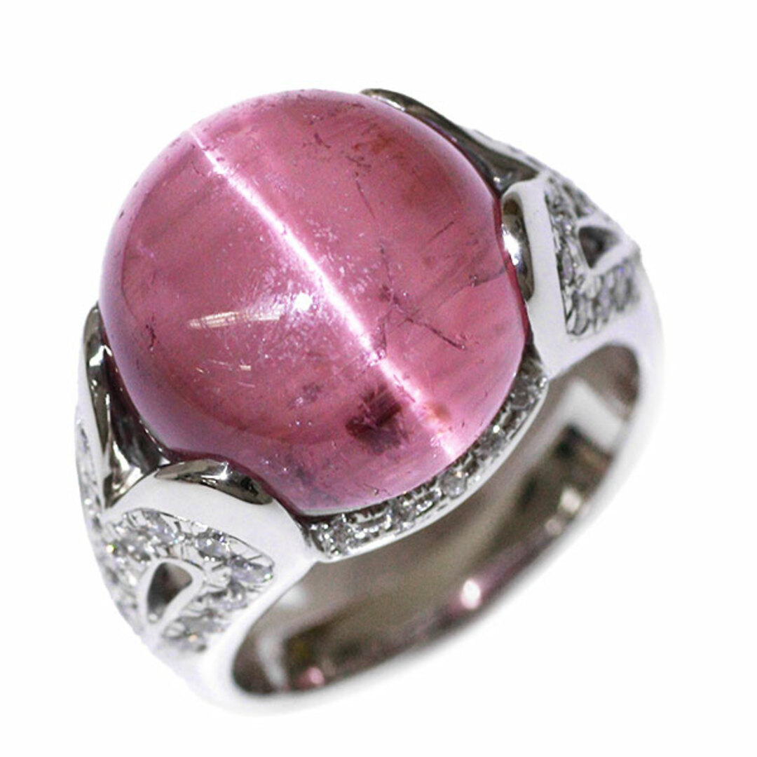 K18WG ピンクトルマリンキャッツアイ ダイヤモンド リング 20.00ct D0.58ct レディースのアクセサリー(リング(指輪))の商品写真