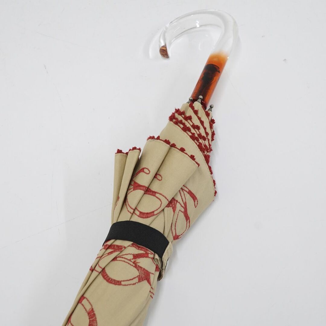 日傘 Lala Senorita ララセニョリータ USED美品 メガネ ベージュ レッド A0730 レディースのファッション小物(傘)の商品写真