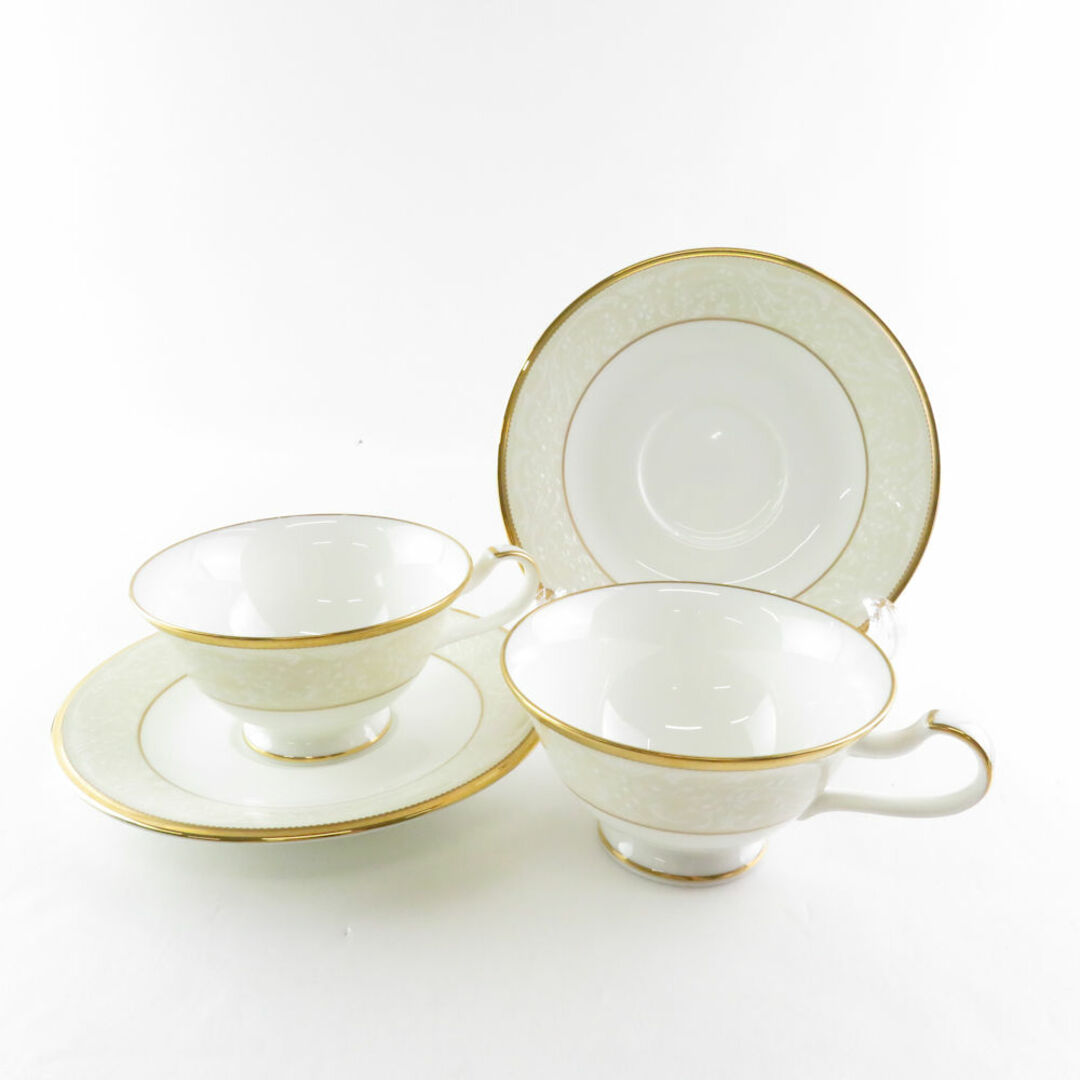 Noritake(ノリタケ)の美品 Noritake ノリタケ ホワイトパレス 4753 ティーカップ＆ソーサー 2客 ペア 碗皿 金彩 白 SU6928H  インテリア/住まい/日用品のキッチン/食器(グラス/カップ)の商品写真