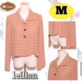 leilian - ★美品★ レリアン トップス シャツ 長袖 チェック柄 肩パット オレンジ M