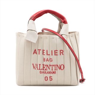 ヴァレンティノ(VALENTINO)のヴァレンティノ  キャンバス×レザー  レッド レディース ハンドバッグ(ハンドバッグ)