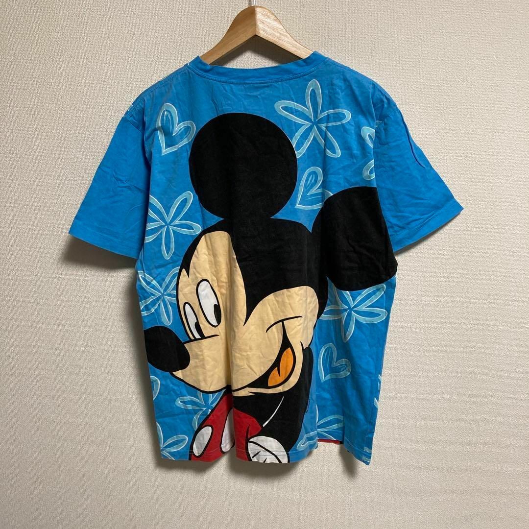 Disney(ディズニー)のDisney ディズニー　Tシャツ ミッキー　両面プリント　ブルー　XL メンズのトップス(Tシャツ/カットソー(半袖/袖なし))の商品写真