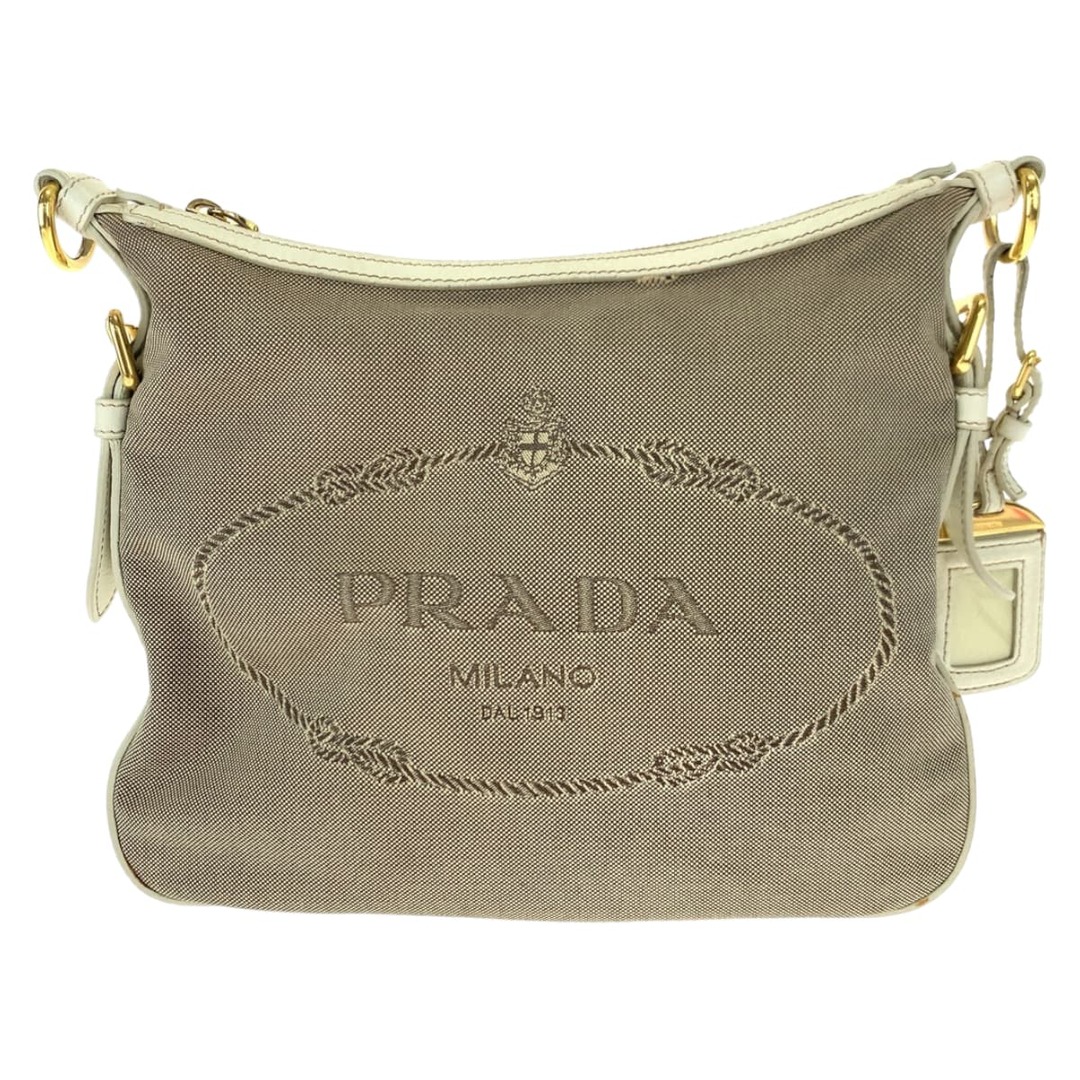 PRADA(プラダ)のPRADA プラダ ロゴジャガード ベージュ アイボリー ゴールド金具 キャンバス BT0706 ショルダーバッグ 斜め掛け レディース 405836 【中古】 レディースのバッグ(ショルダーバッグ)の商品写真