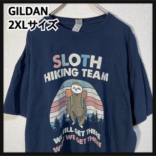 GILDAN - 【ギルダン】半袖Tシャツ　アニマル　ナマケモノ　ビッグプリントネイビー紺色37