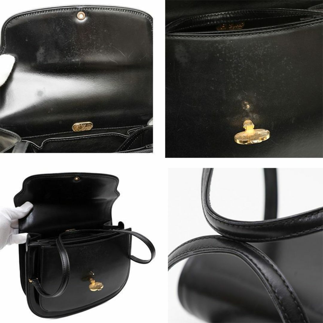 Gucci(グッチ)のグッチ ハンドバッグ ホック オールド ヴィンテージ レザー 本革 黒 ブラック レディースのバッグ(ハンドバッグ)の商品写真