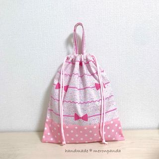 リボン＆小花ピンク 体操着袋(外出用品)