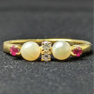 ミキモト(MIKIMOTO)の871 ミキモトパールルビーダイヤリングK18YGイエローゴールド8号(リング(指輪))