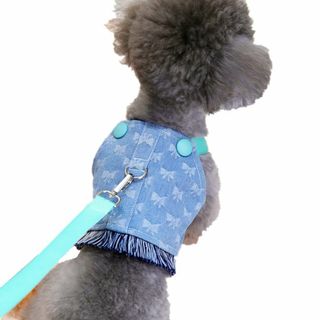 【色: 水色】かわいいペット犬服春夏通気性ボウデニムベスト中小型犬猫防風日焼け止(その他)