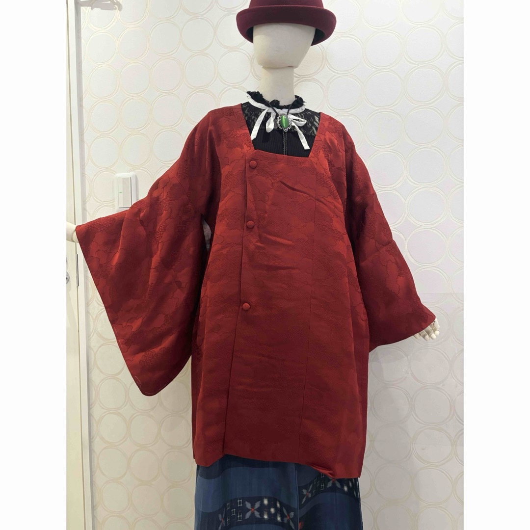 SALE！ 羽織 道行コート 赤茶 雲 ロング羽織 レディースのトップス(その他)の商品写真