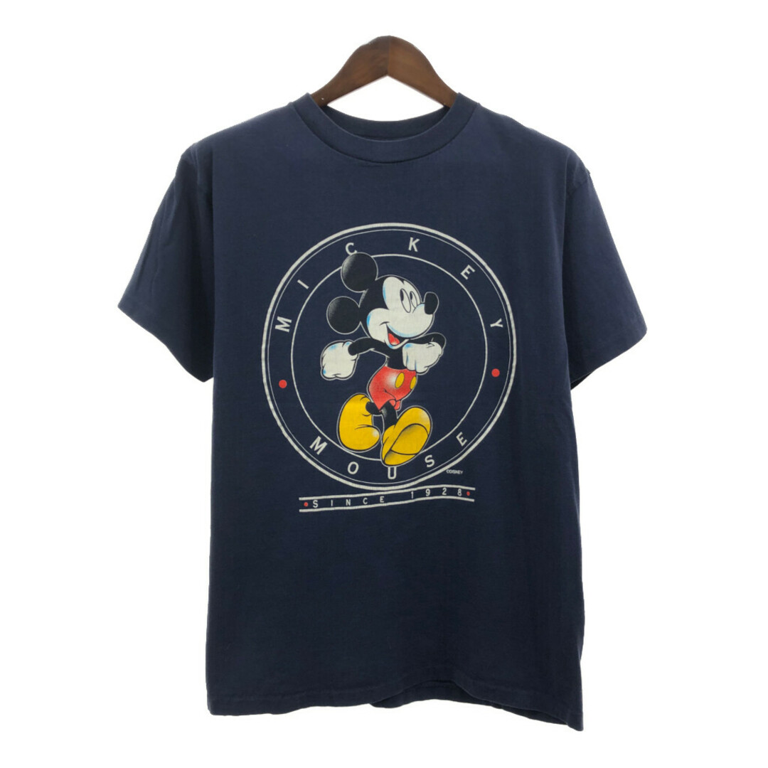 Disney(ディズニー)の90年代 USA製 Disney ディズニー MICKEY UNLIMITED ミッキーマウス 半袖Ｔシャツ キャラクター ネイビー (メンズ LARGE) 中古 古着 Q6613 メンズのトップス(Tシャツ/カットソー(半袖/袖なし))の商品写真