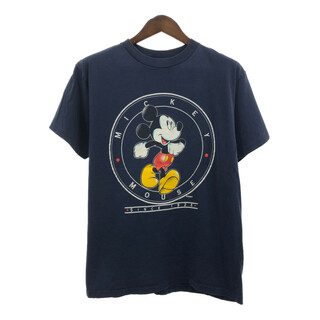 ディズニー(Disney)の90年代 USA製 Disney ディズニー MICKEY UNLIMITED ミッキーマウス 半袖Ｔシャツ キャラクター ネイビー (メンズ LARGE) 中古 古着 Q6613(Tシャツ/カットソー(半袖/袖なし))