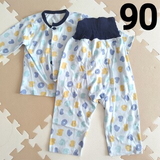 キッズ　子供　赤ちゃん　90　長袖　パジャマ　ボタン　青　セット 上下　まとめ(パジャマ)