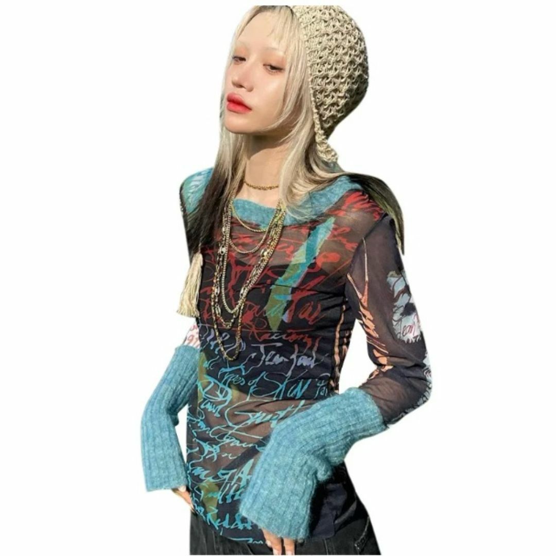 入荷!グランジパンク英字袖ニット異素材 y2kヴィンテージマク 入荷!グランジパンク英字袖ニット異素材 y2kヴィンテージマク