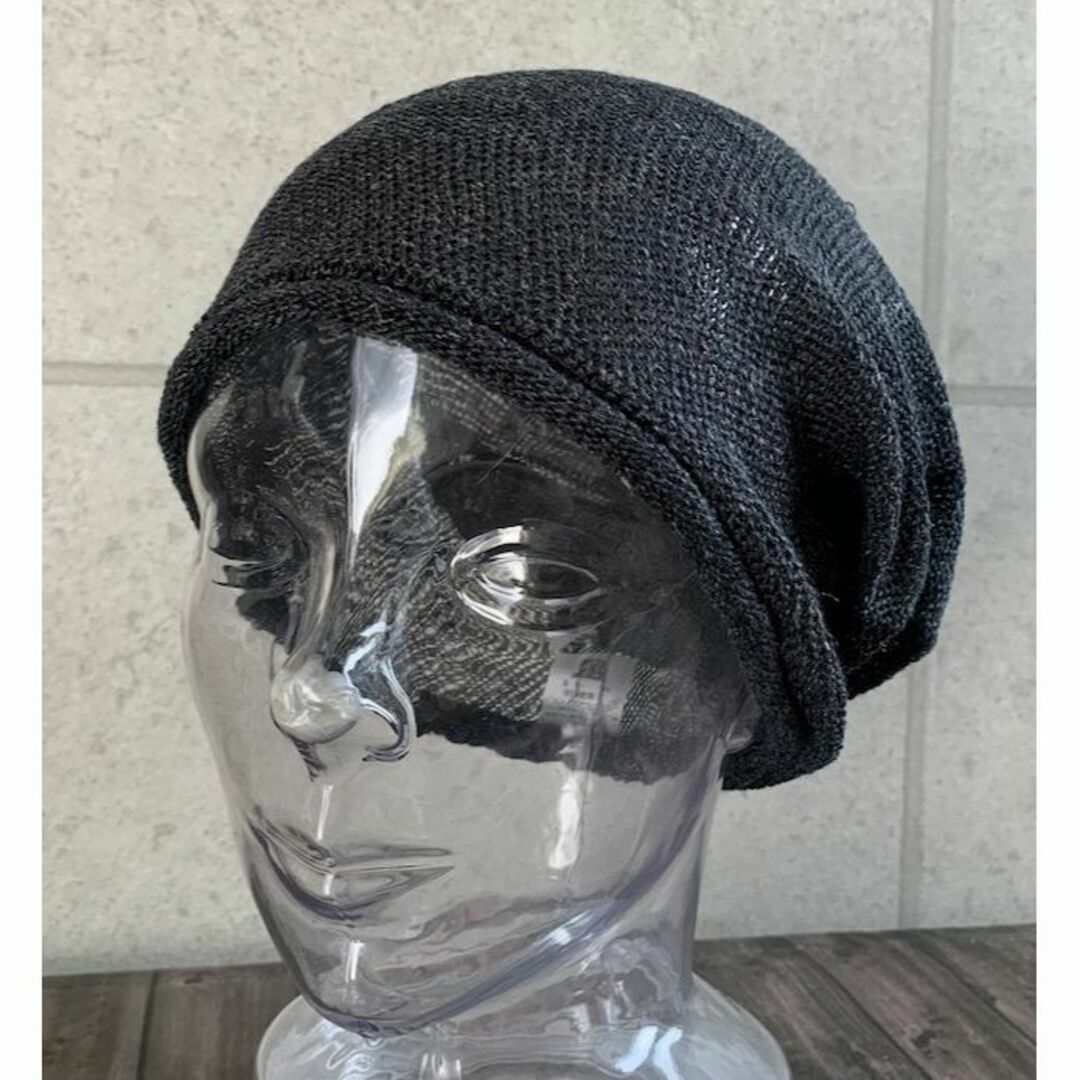 送料込 帽子 BIG 日本製 ヘンプ ニット帽 麻 ワッチ 清涼ニット 男女 黒 メンズの帽子(ニット帽/ビーニー)の商品写真