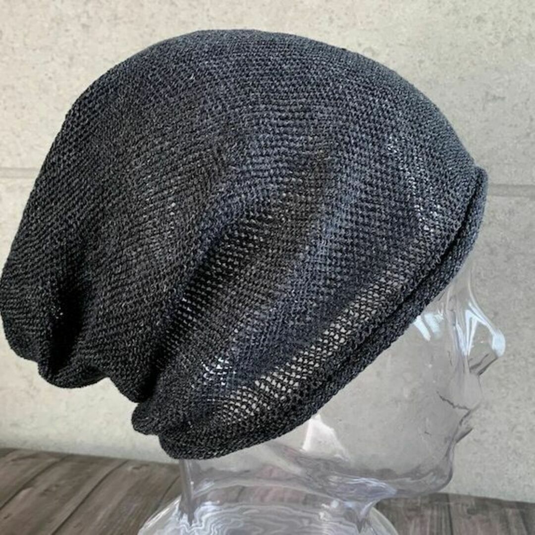 送料込 帽子 BIG 日本製 ヘンプ ニット帽 麻 ワッチ 清涼ニット 男女 黒 メンズの帽子(ニット帽/ビーニー)の商品写真
