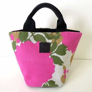 アザー(other)のKNIT IS CANVAS トートバッグ ハンドバッグ 花柄 ピンク 緑 美品(トートバッグ)