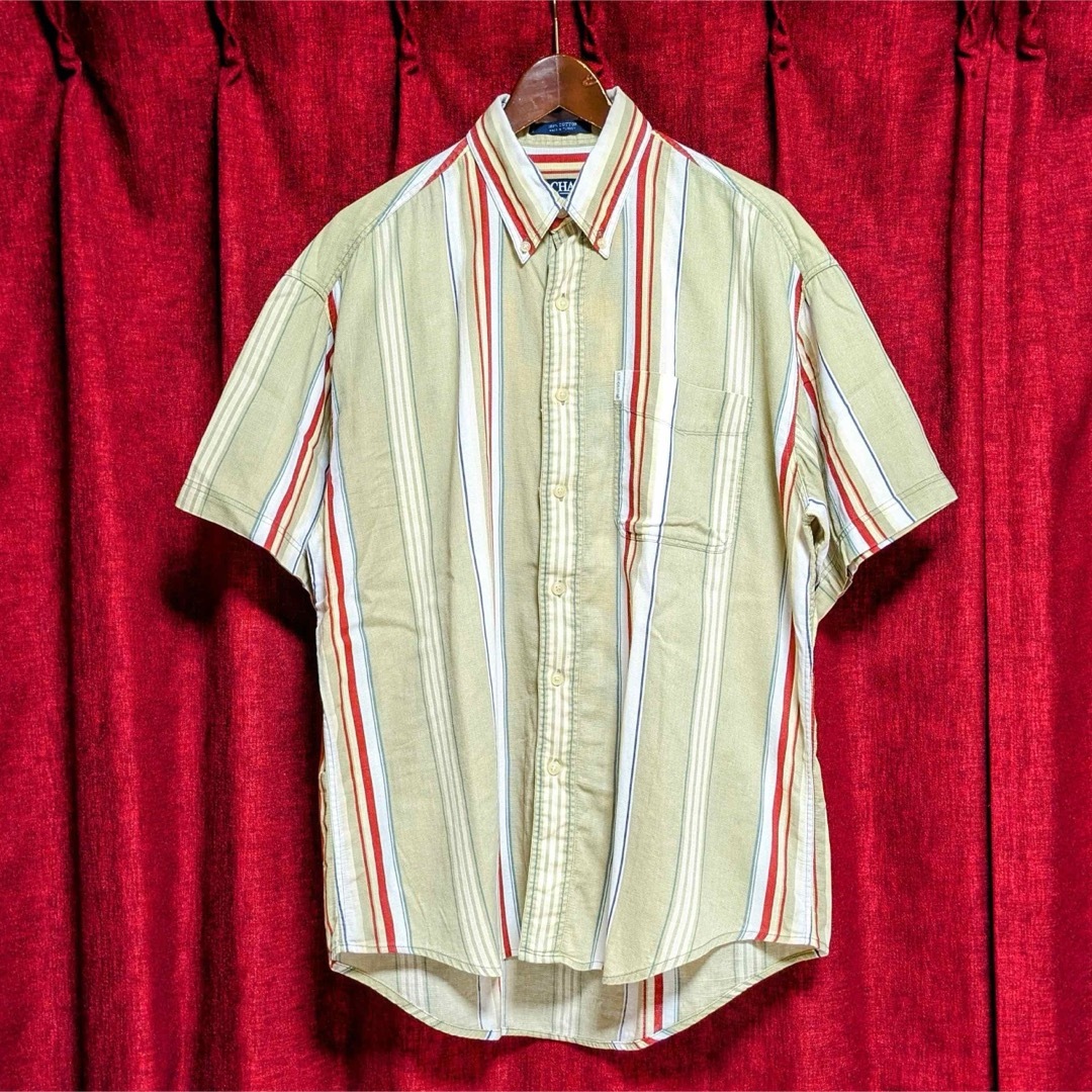 Ralph Lauren(ラルフローレン)のラルフローレン 半袖 ボタンダウン シャツ M ストライプ 抹茶色 RALPH メンズのトップス(シャツ)の商品写真