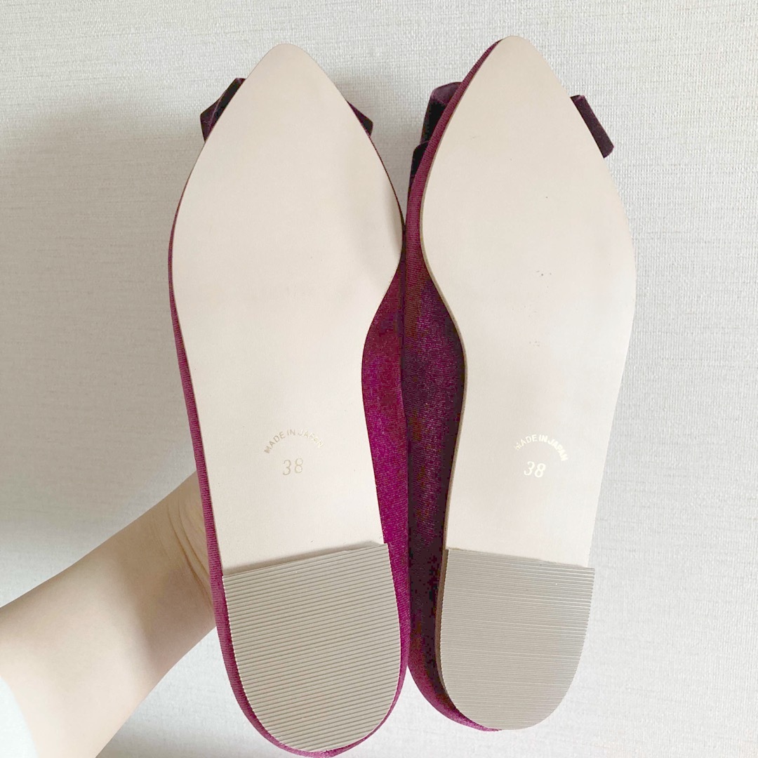 ファルファーレ　ポインテッドトゥフラットパンプス　ベロアリボン レディースの靴/シューズ(ハイヒール/パンプス)の商品写真
