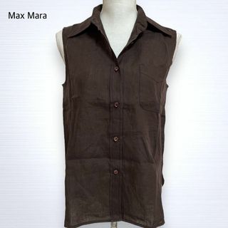 Max Mara - 美品＊Max Mara リネン100% ノースリーブ ブラウス 前開き 40