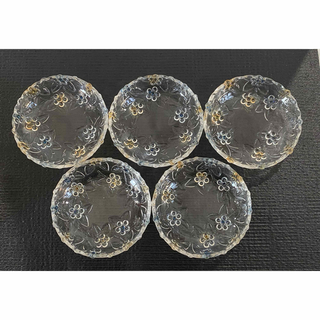 小皿 皿 ガラス皿 ガラス 花柄 5枚セット 昭和レトロ レトロ(食器)