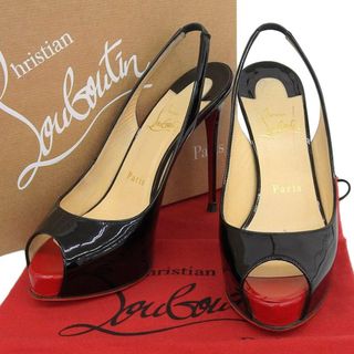 クリスチャンルブタン(Christian Louboutin)の【本物保証】 箱・布袋付 クリスチャン ルブタン CHRISTIAN LOUBOUTIN オープン トゥ パンプス ハイヒール 靴 エナメル ブラック 36 1/2(ハイヒール/パンプス)