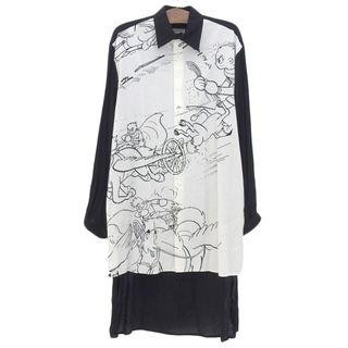 ヨウジヤマモト(Yohji Yamamoto)の【本物保証】 超美品 ヨウジヤマモト YOHJI YAMAMOTO オープンシャツ 柄入 シャツ レーヨン コットン ブラック ホワイト 3 メンズ(シャツ)