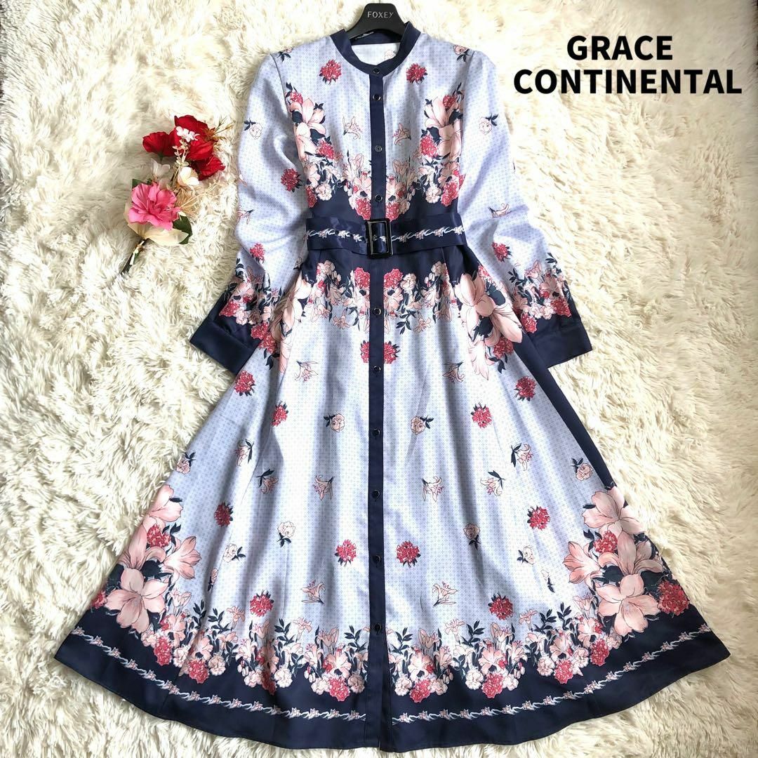 GRACE CONTINENTAL(グレースコンチネンタル)の極美品 グレースコンチネンタル ブーケスカーフプリントワンピース マキシ丈 36 レディースのワンピース(ロングワンピース/マキシワンピース)の商品写真