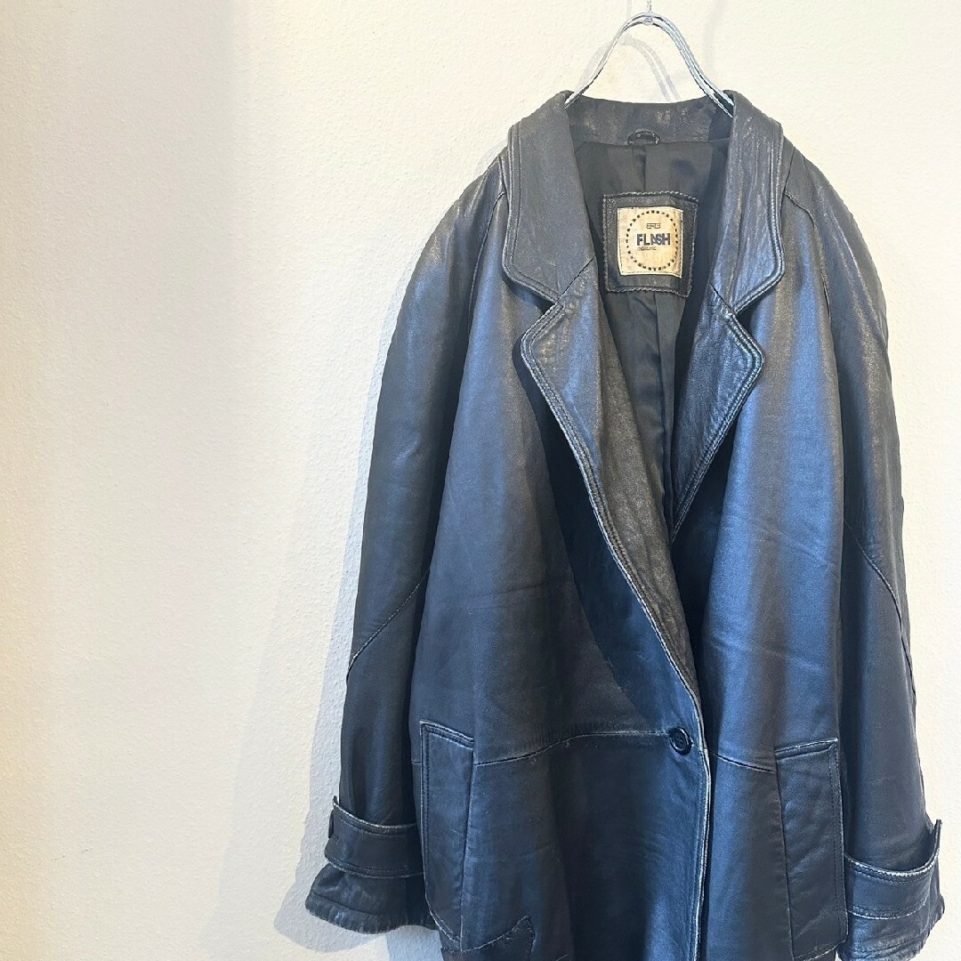 FLASH　レザー　コート　ジャケット　カバーオール　ブラック レディースのジャケット/アウター(ライダースジャケット)の商品写真