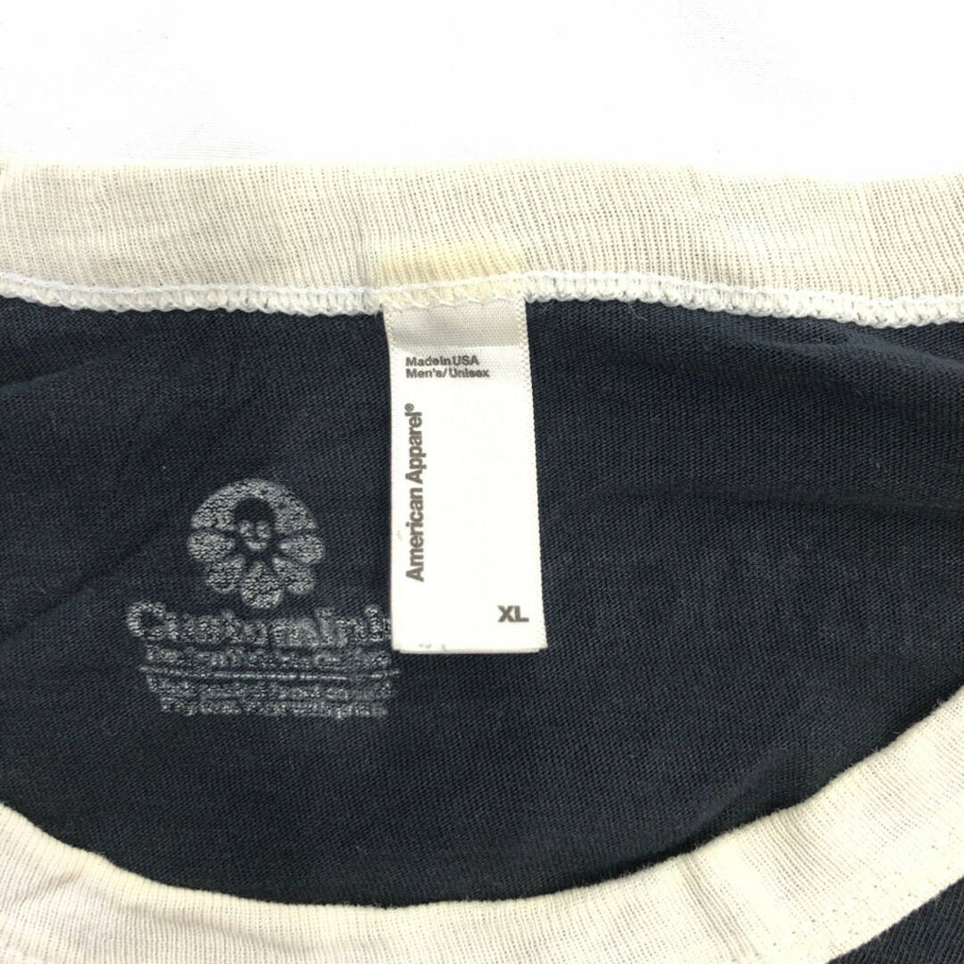AMERICAN APPAREL アメリカンアパレル Kitchen Stadium リンガーＴシャツ ブラック (メンズ XL) 中古 古着 Q6628 メンズのトップス(Tシャツ/カットソー(半袖/袖なし))の商品写真