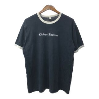 AMERICAN APPAREL アメリカンアパレル Kitchen Stadium リンガーＴシャツ ブラック (メンズ XL) 中古 古着 Q6628(Tシャツ/カットソー(半袖/袖なし))