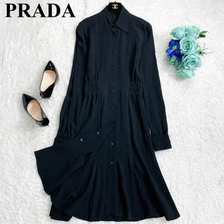 美品　PRADA プラダ　シャツ　ワンピース　ブラウス　羽織り　M　黒　ブラック