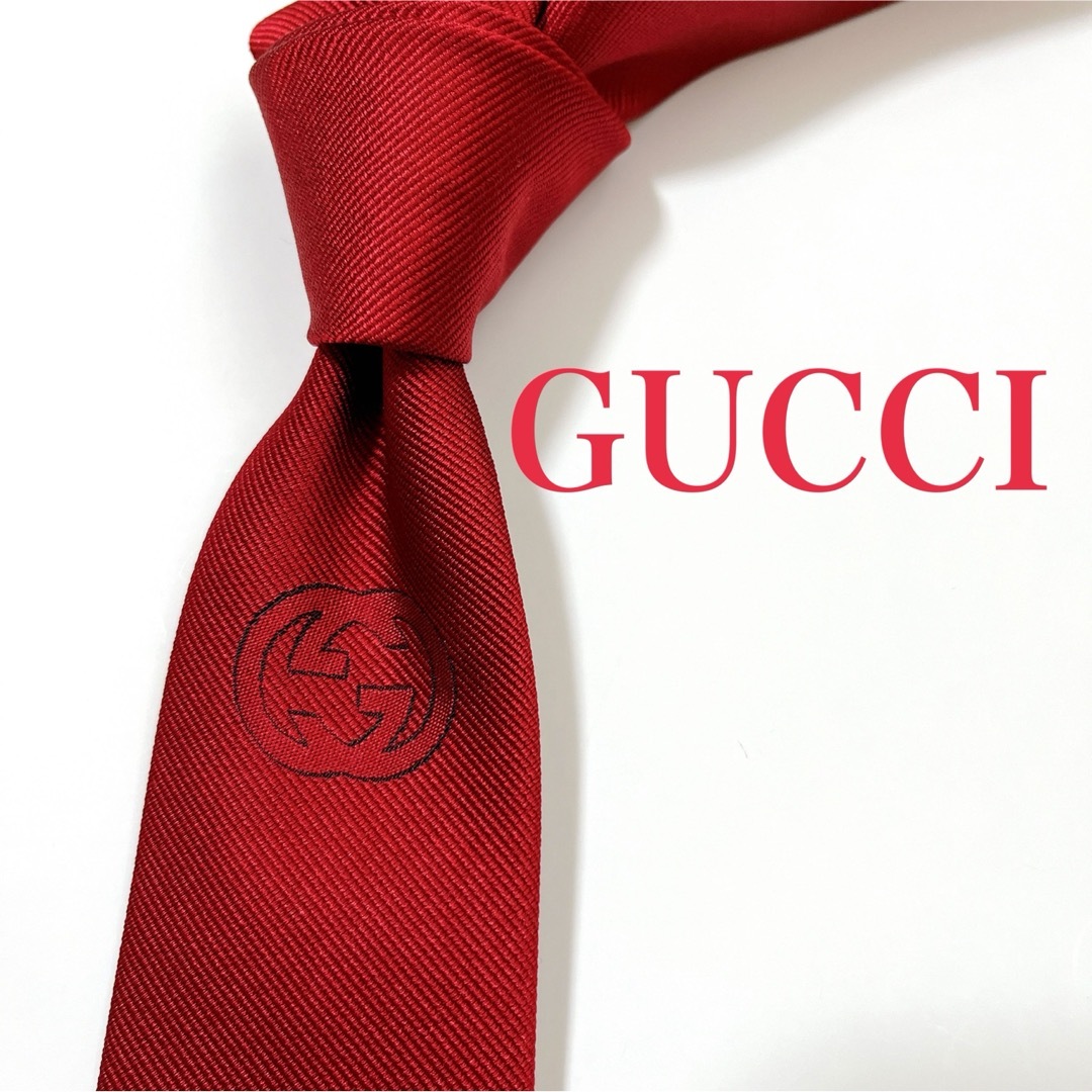 Gucci(グッチ)の美品 現行タグ グッチ ネクタイ ハイブランド ソリッドタイ 無地 GG柄 光沢 メンズのファッション小物(ネクタイ)の商品写真