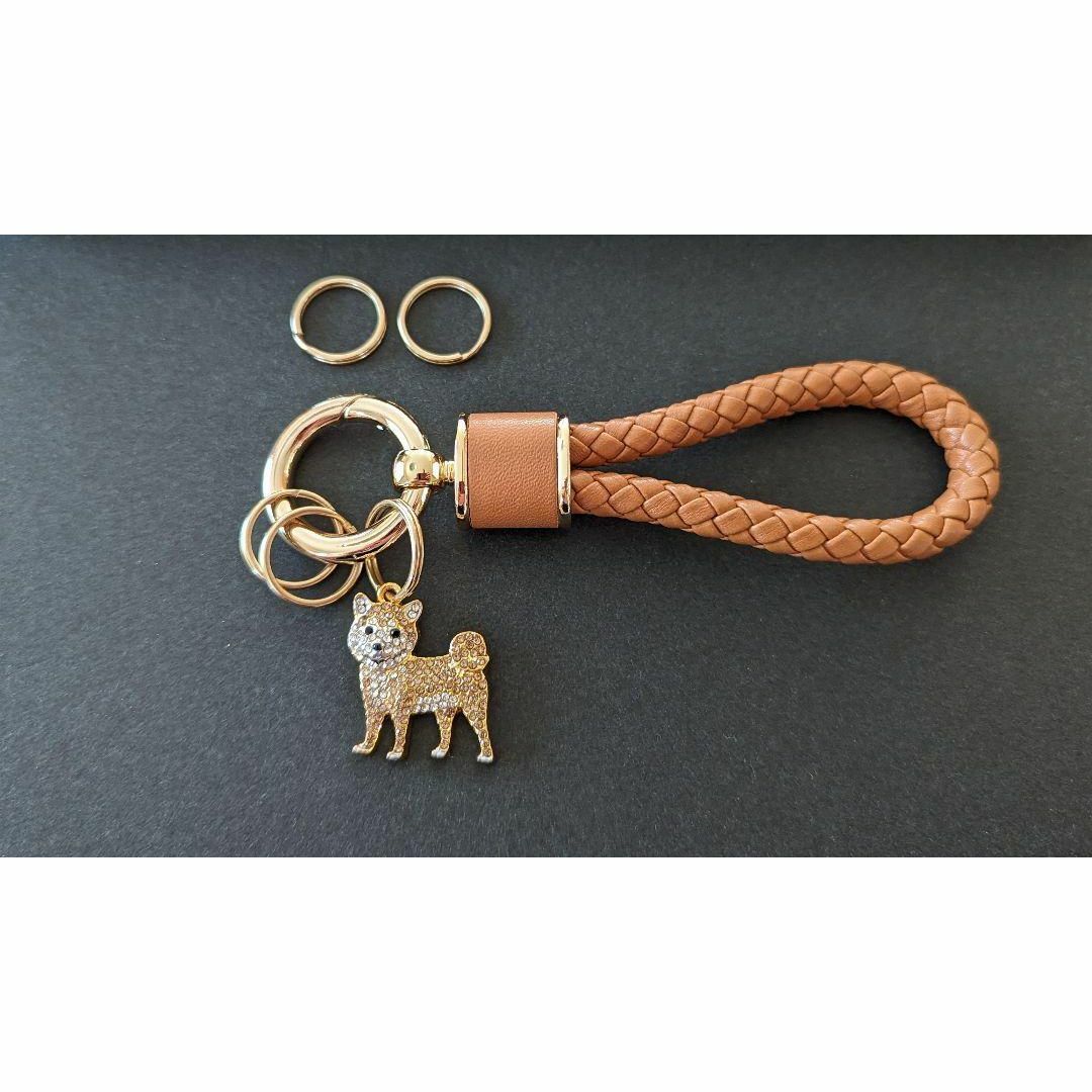 柴犬 ラインストーン キーホルダー  ライトブラウン／ゴールド レディースのファッション小物(キーホルダー)の商品写真