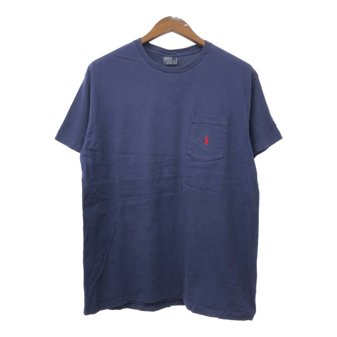 POLO RALPH LAUREN(ポロラルフローレン)の90年代 USA製 Polo by Ralph Lauren ポロ ラルフローレン ポケット 半袖Ｔシャツ ワンポイント ネイビー (メンズ M) 中古 古着 Q6633 メンズのトップス(Tシャツ/カットソー(半袖/袖なし))の商品写真