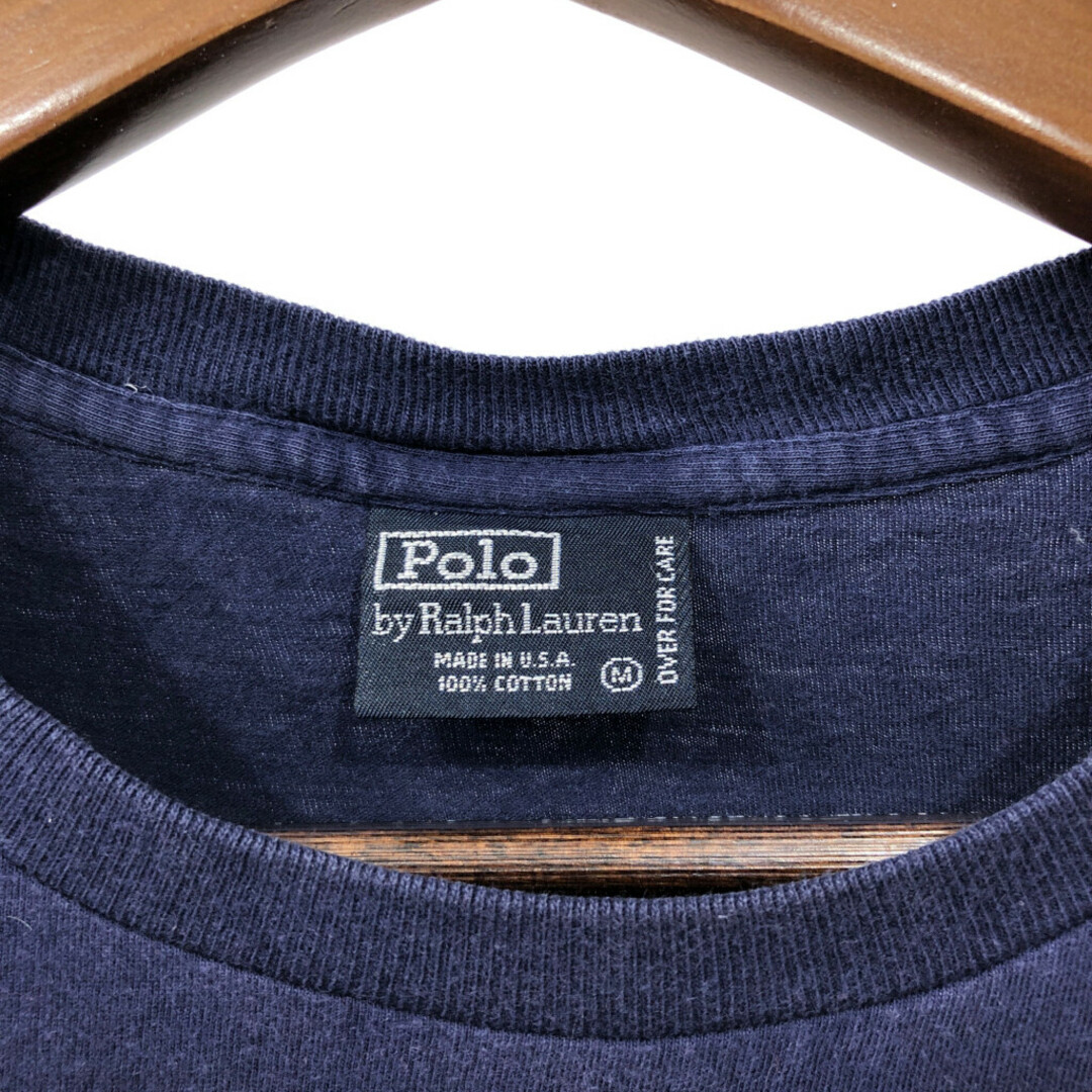 POLO RALPH LAUREN(ポロラルフローレン)の90年代 USA製 Polo by Ralph Lauren ポロ ラルフローレン ポケット 半袖Ｔシャツ ワンポイント ネイビー (メンズ M) 中古 古着 Q6633 メンズのトップス(Tシャツ/カットソー(半袖/袖なし))の商品写真