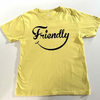 Design Tshirts Store graniph - ● Friendly デザイン ロゴ プリント イエロー Tシャツ USED M