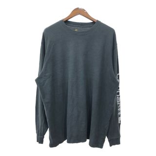 カーハート(carhartt)のCarhartt カーハート 長袖Ｔシャツ 袖プリント ロゴ ブラック (メンズ XL) 中古 古着 Q6635(Tシャツ/カットソー(七分/長袖))