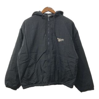 リーボック(Reebok)の90年代 Reebok リーボック 中綿 ナイロンジャケット スポーツ ワンポイント ブラック (メンズ S) 中古 古着 Q6639(その他)