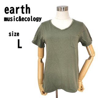 【L】earth music&ecology レディース Tシャツ カーキ 春夏(Tシャツ(半袖/袖なし))