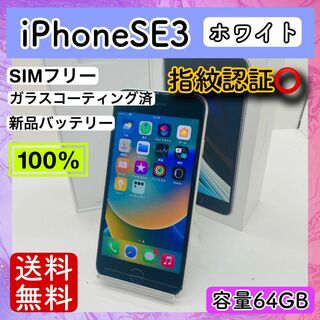 アップル(Apple)の【美品】iPhoneSE3 ホワイト 64GB SIMフリー 本体(スマートフォン本体)